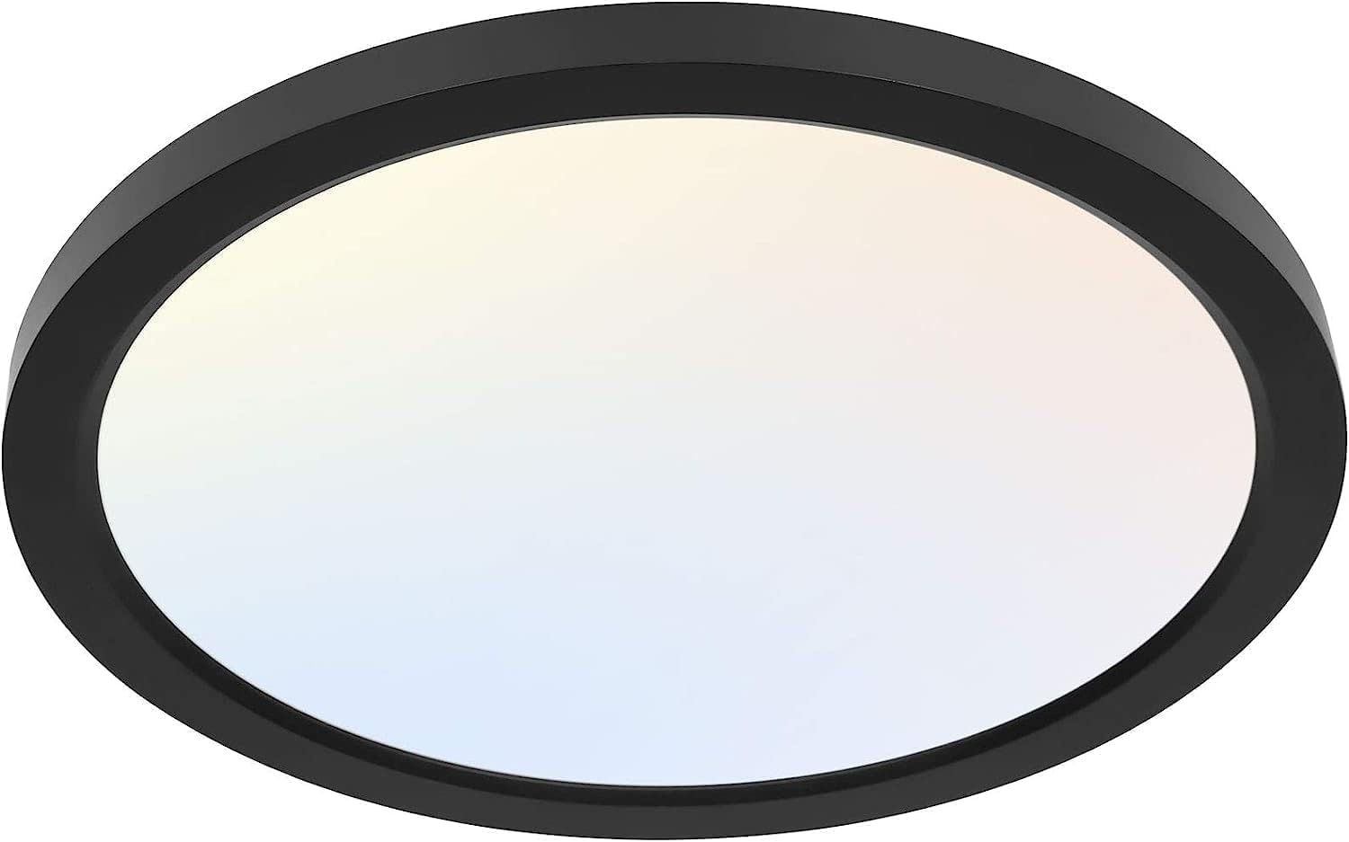 Shows the core product clearly - a modern flush-mount LED ceiling light fixture with a black frame and illuminated white panel, allowing shoppers to see the…