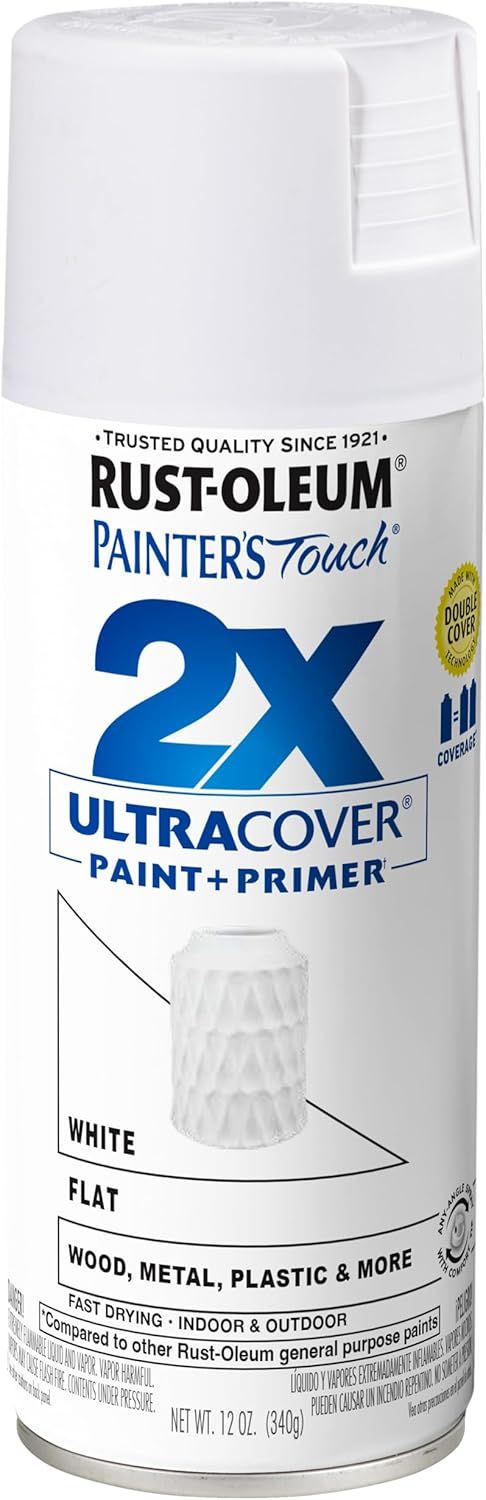 Shows the core product, a Rust-Oleum spray paint can, clearly displaying the brand, product line, and key feature of 2X coverage to communicate quality and…