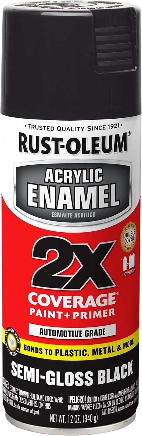 Shows the core product clearly so shoppers can identify the Rust-Oleum spray paint can, its color, finish type, and key features like double coverage and automotive-grade quality. Displays the…