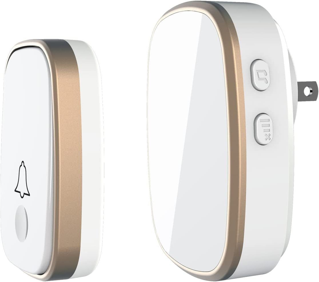 Shows the complete doorbell system with both the button unit and receiver unit to communicate what the shopper receives and how the two-piece system works…