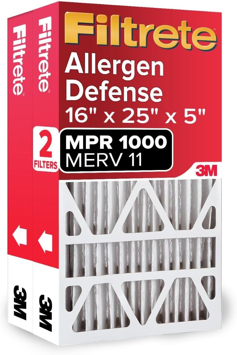 Shows the core product packaging with key specifications and features to help shoppers identify the correct filter size and performance rating for their HVAC system. Displays the retail packaging…