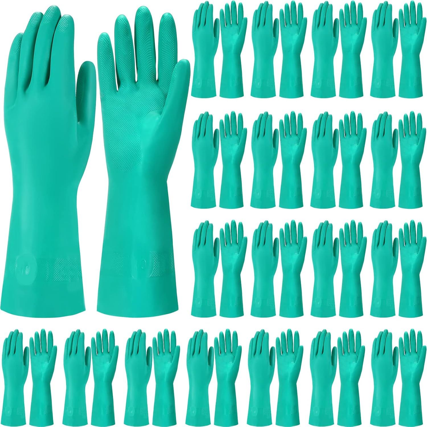 Shows the core product as a multi-pack of cleaning gloves with textured grip detail, communicating quantity and key functional feature to the shopper.