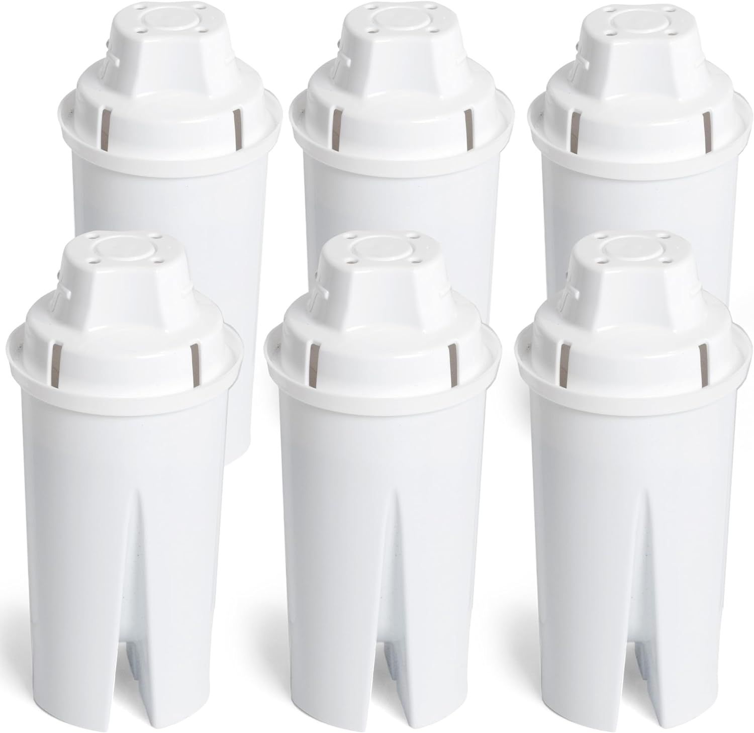 Shows the core product—a 6-pack of replacement water filter cartridges—clearly displayed on a white background to communicate what the buyer will receive.