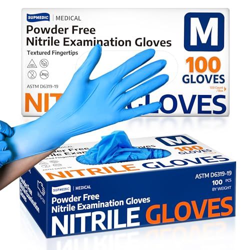 Displays the core product (nitrile gloves) clearly with packaging to show shoppers exactly what they are purchasing, including key features like powder-free and textured fingertips. Shows the retail…