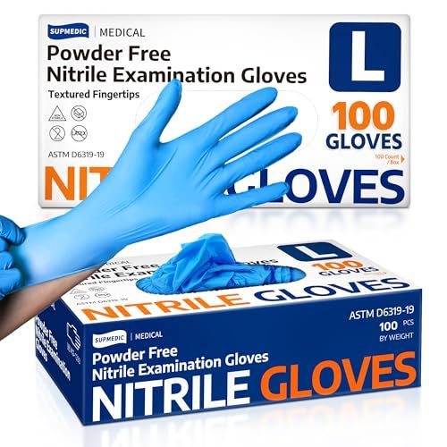 Displays the core product (nitrile gloves) along with its retail packaging to show shoppers exactly what they will receive, emphasizing the medical-grade quality and powder-free feature. Shows the…