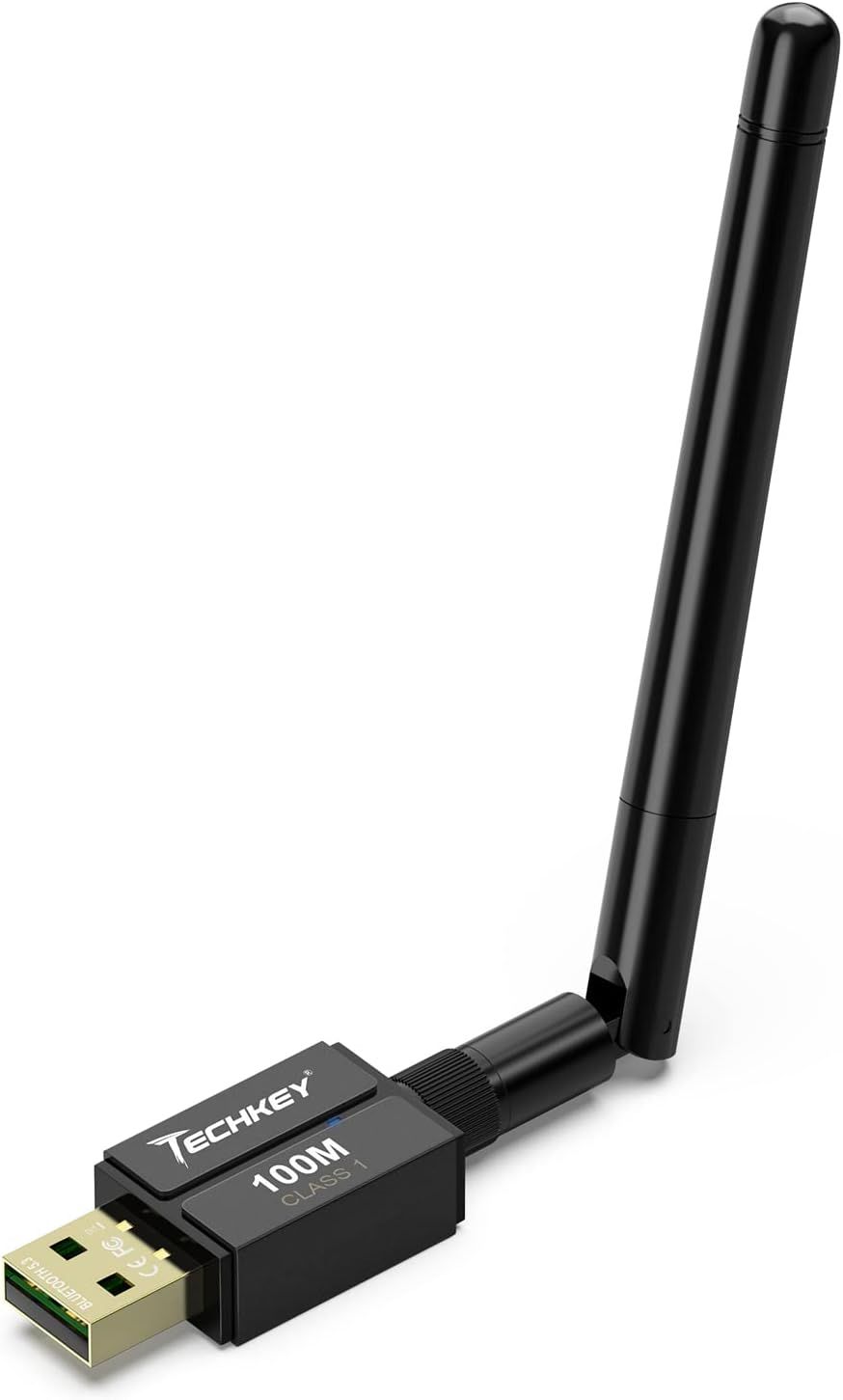 Displays the core product clearly on a clean white background, showing the USB WiFi adapter with its adjustable antenna to communicate the product's form…