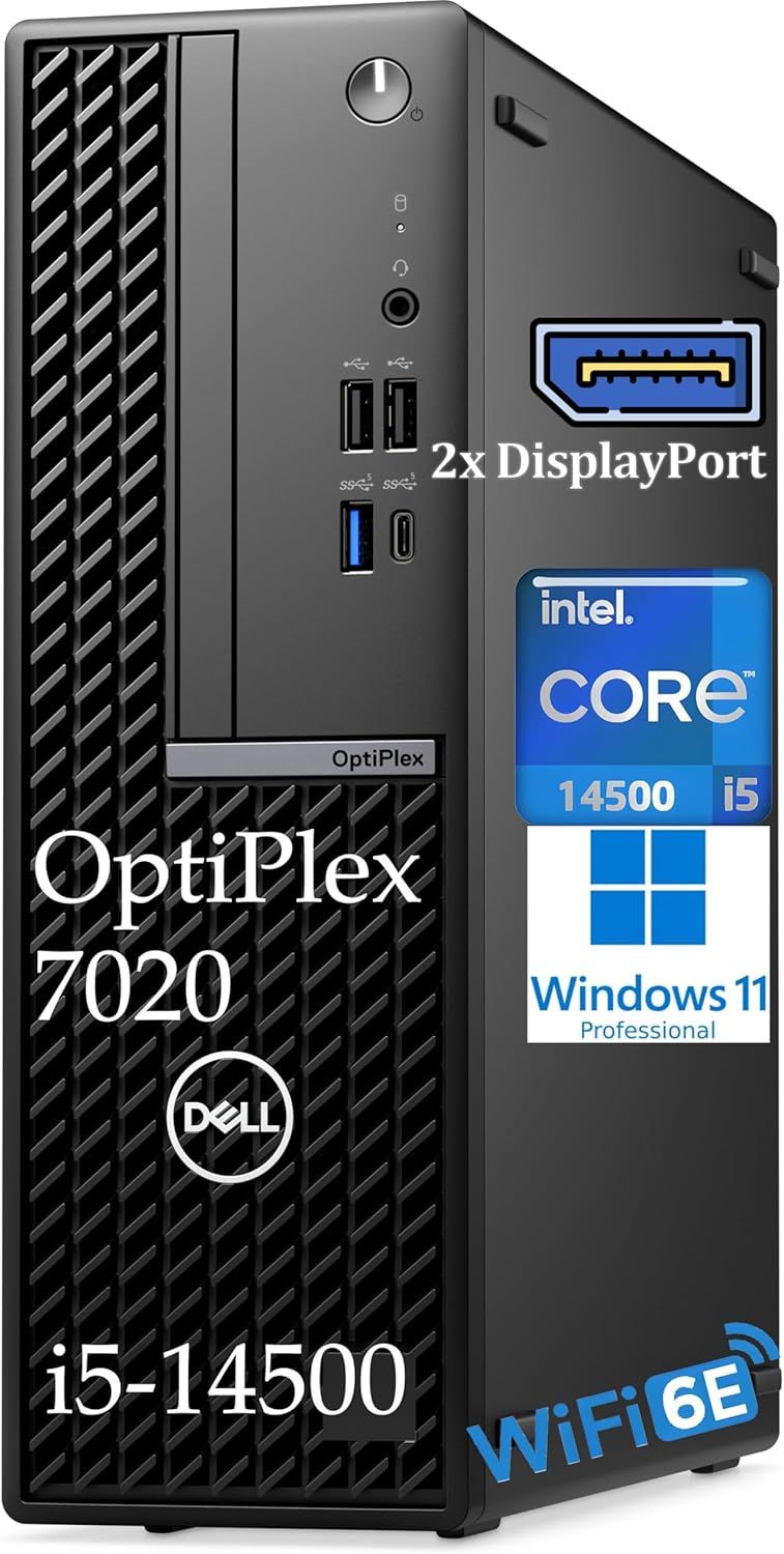 Shows the core sellable product, a Dell OptiPlex 7020 desktop computer, clearly displaying its physical form and front panel ports. Communicates key technical specifications and features through…