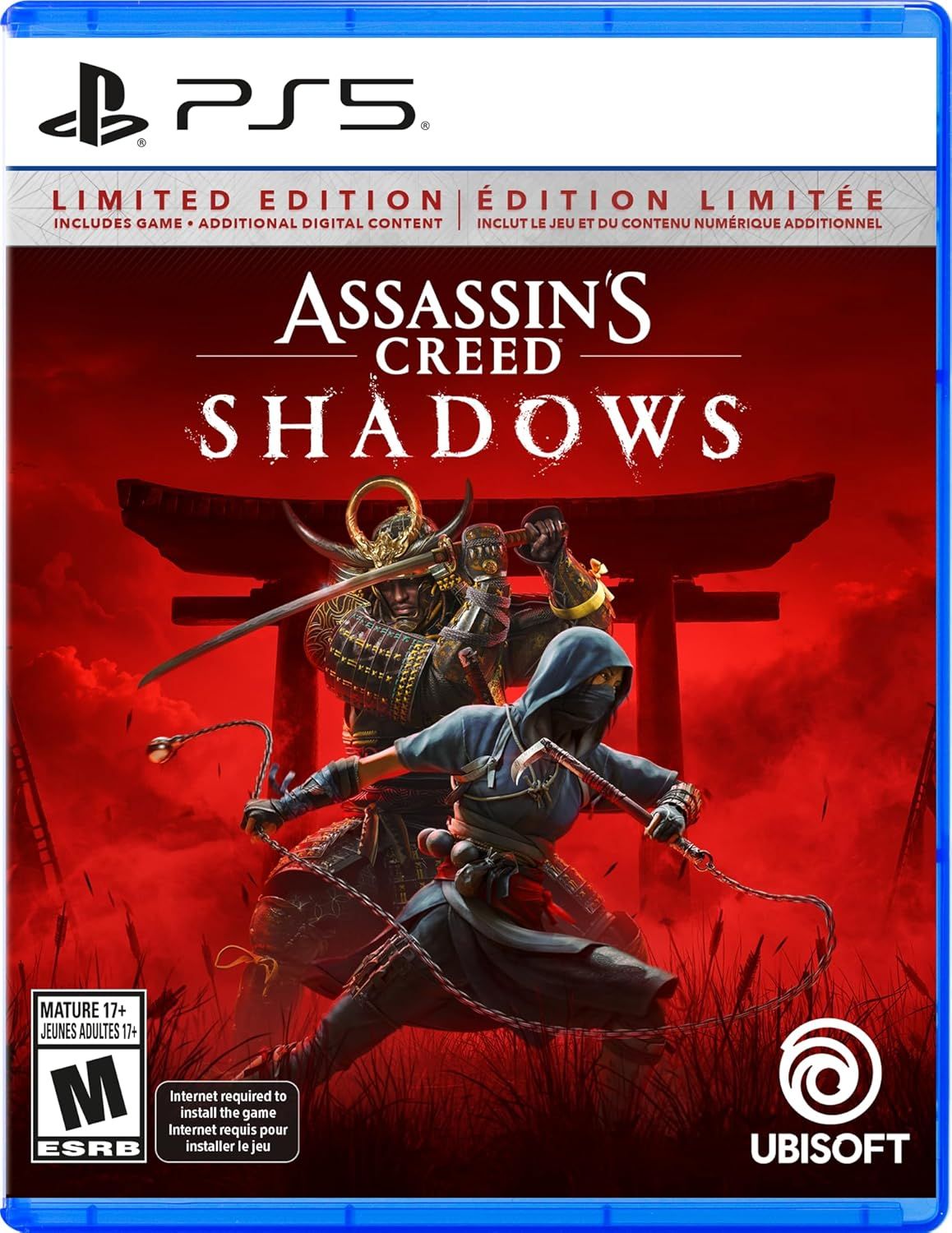 Displays the physical PS5 game case for Assassin's Creed Shadows Limited Edition, showing shoppers exactly what they will receive, including the packaging design and branding. Shows the retail…