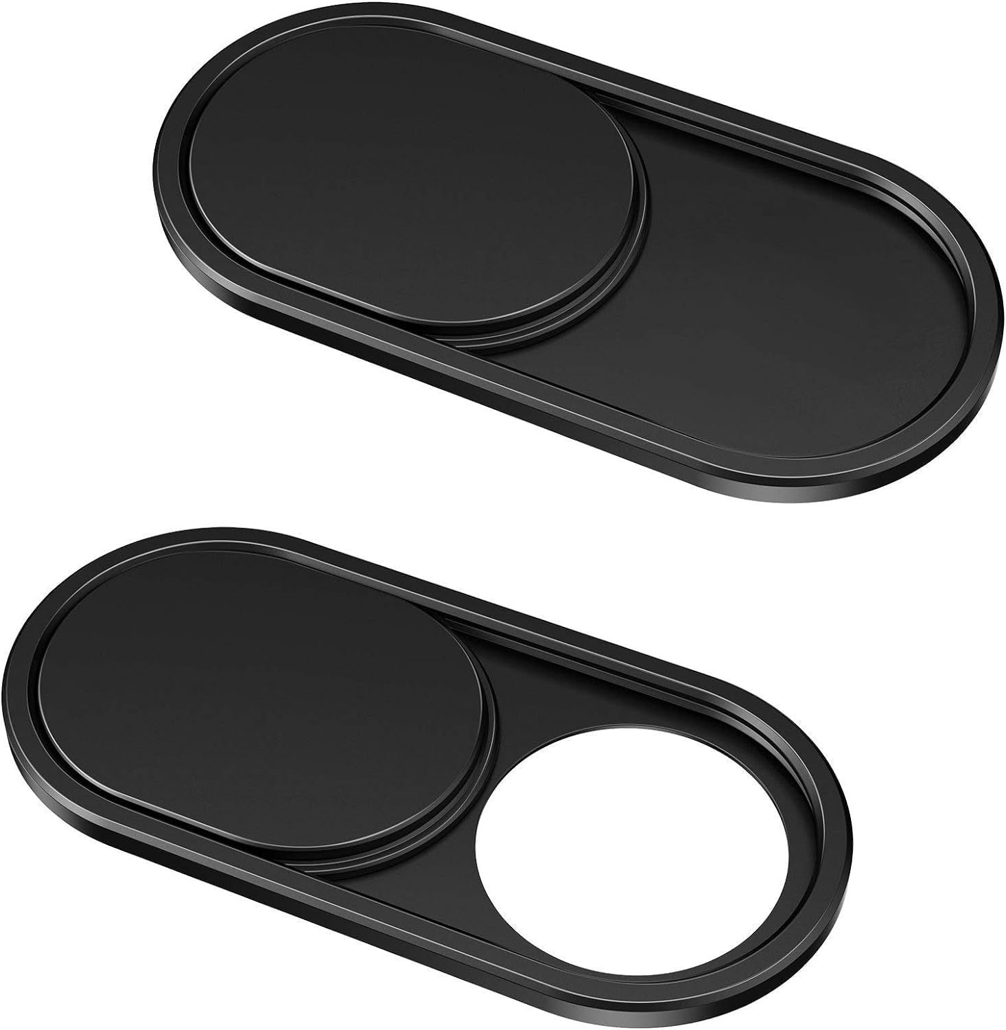 Shows the core product with its sliding privacy cover feature in both closed and open positions to demonstrate how it protects the camera lens. Demonstrates the sliding functionality of the privacy…