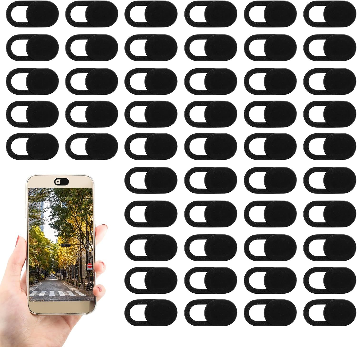 Shows the core product—sliding webcam privacy covers—in a large quantity multi-pack format, demonstrating the volume included and the product's simple design.…