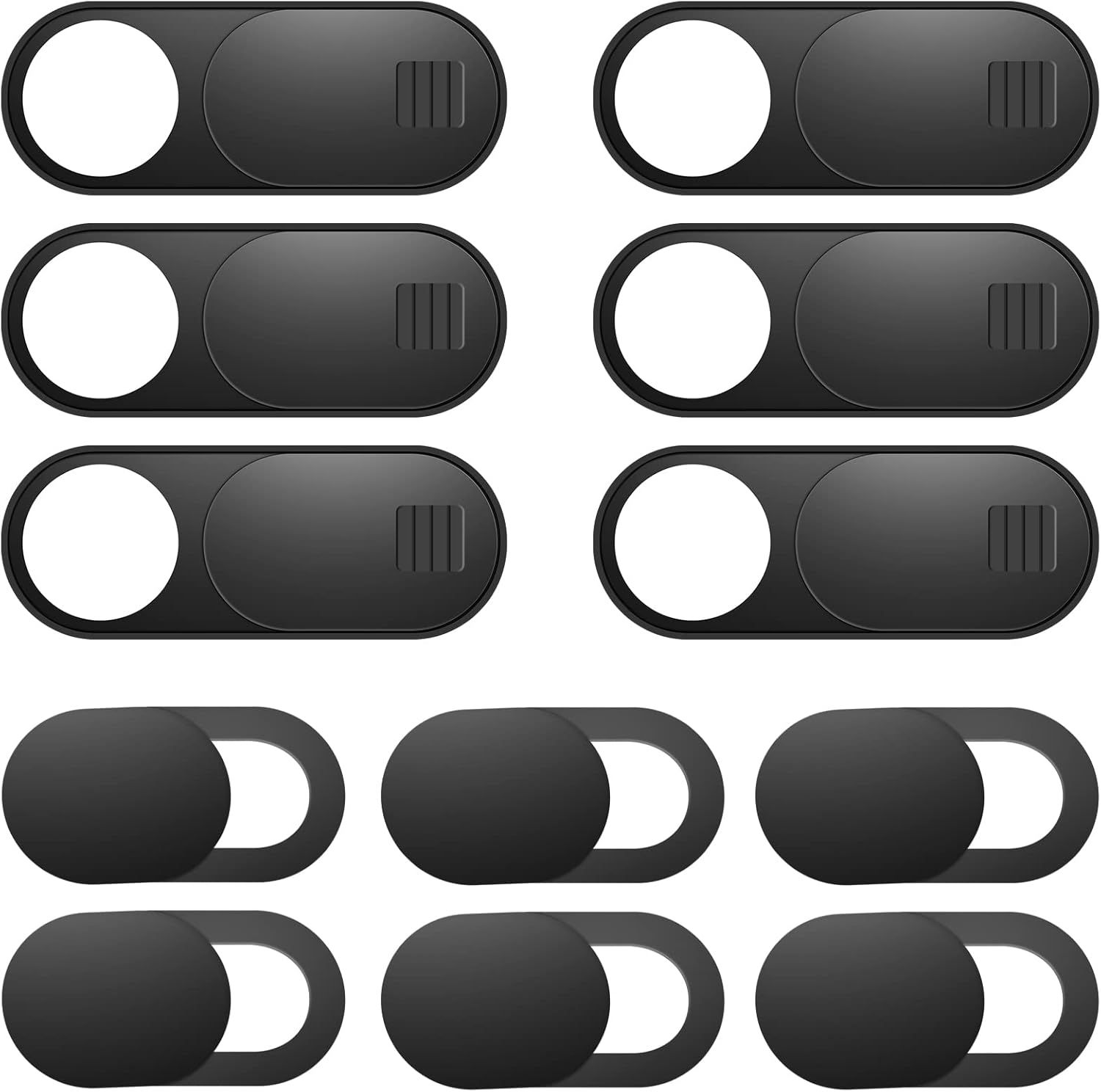 Shows the core product clearly—a set of webcam privacy covers with sliding mechanisms—allowing shoppers to understand exactly what they are purchasing.