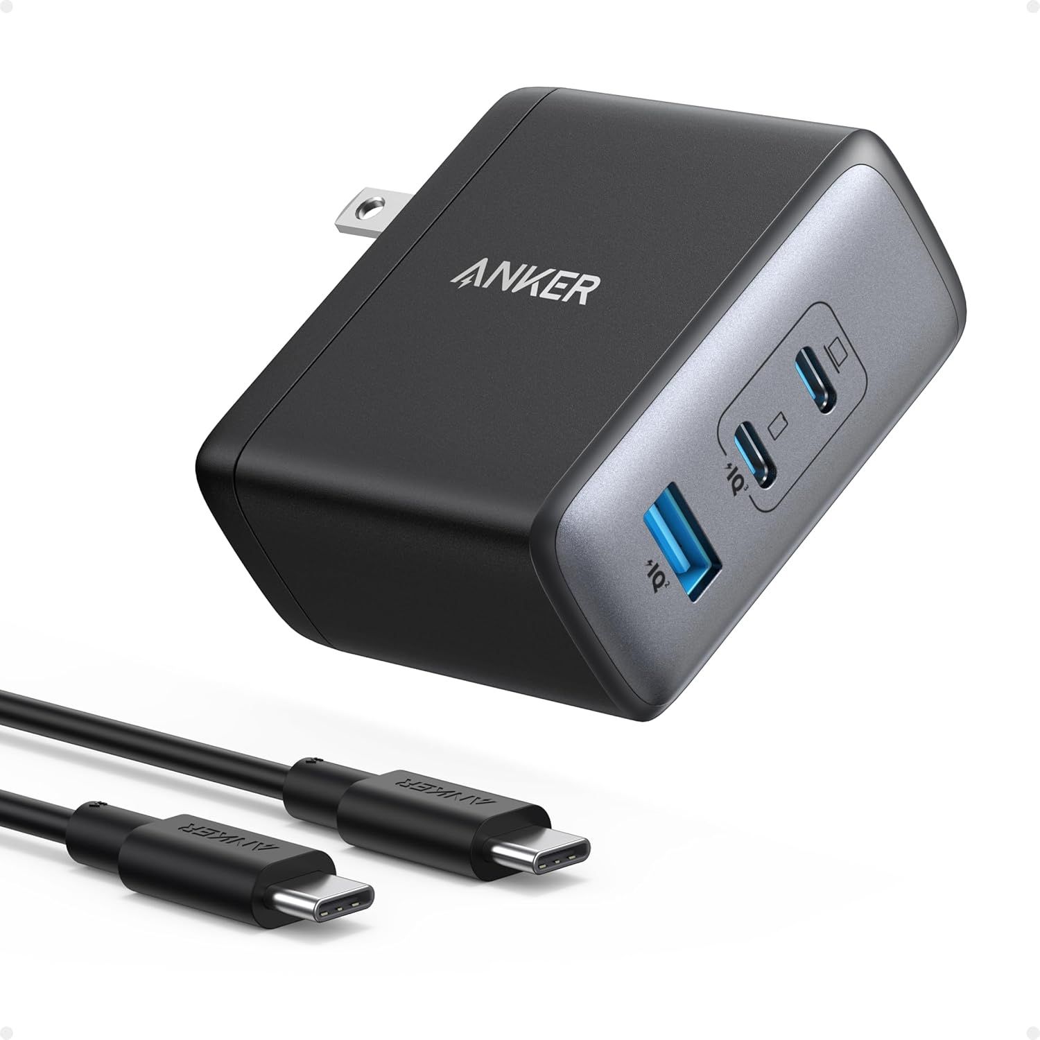 Displays the Anker wall charger with multiple USB ports and included USB-C cables to communicate the product's multi-device charging capability and what is included in the purchase. Shows the…