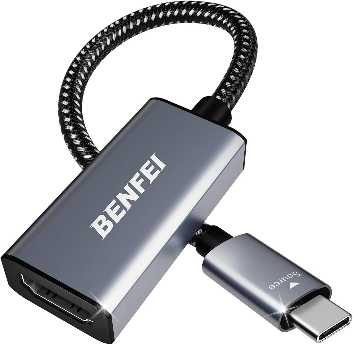 Shows the core product clearly on a white background to help shoppers understand what they are purchasing - a USB-C adapter with a durable braided cable design. Uses a soft drop shadow beneath the…
