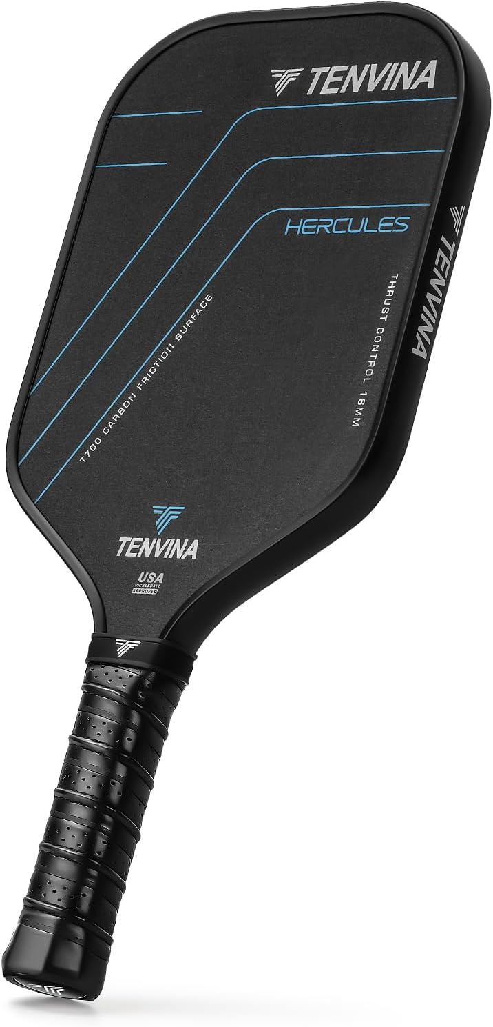 Displays the core pickleball paddle product with clear branding and technical specifications to communicate quality and performance features to shoppers.