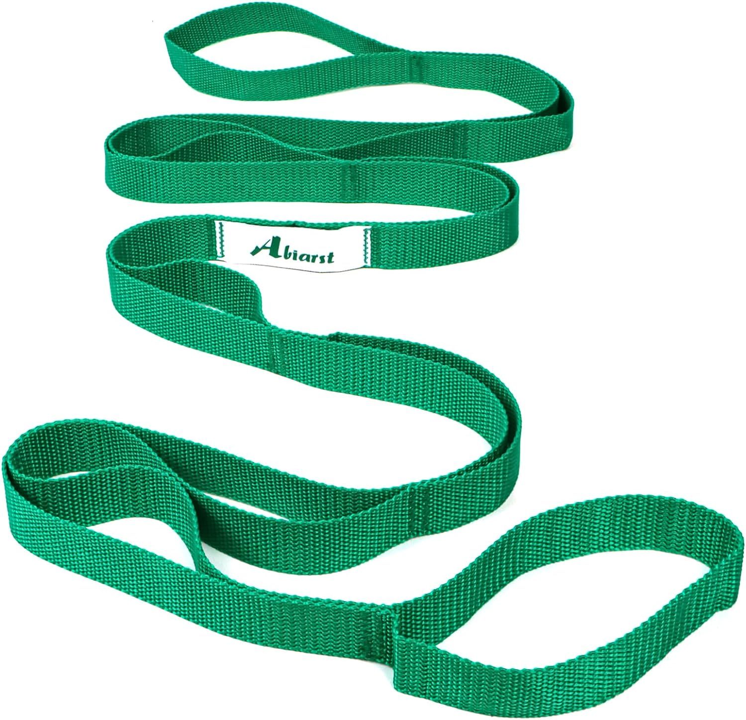 Shows the core product clearly on a white background to help shoppers understand what they are purchasing - a long green stretching strap with brand label. Displays the Abiarst brand label sewn into…