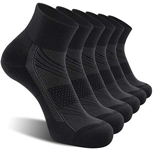 Displays the core product—a 6-pack of black athletic ankle socks—in a clean catalog-style presentation to show the buyer exactly what they will receive.