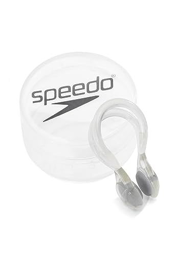 Shows the core product—a Speedo nose clip with its protective storage case—clearly displayed on a white background to communicate what the shopper will receive. Displays the branded Speedo case that…