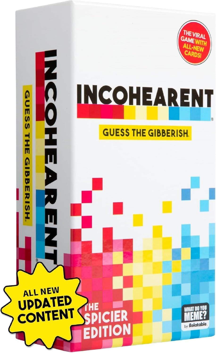 Displays the core product, a card game box, clearly showing the brand name, game title, and tagline to help shoppers identify and understand what they are purchasing. Uses graphic overlays including…