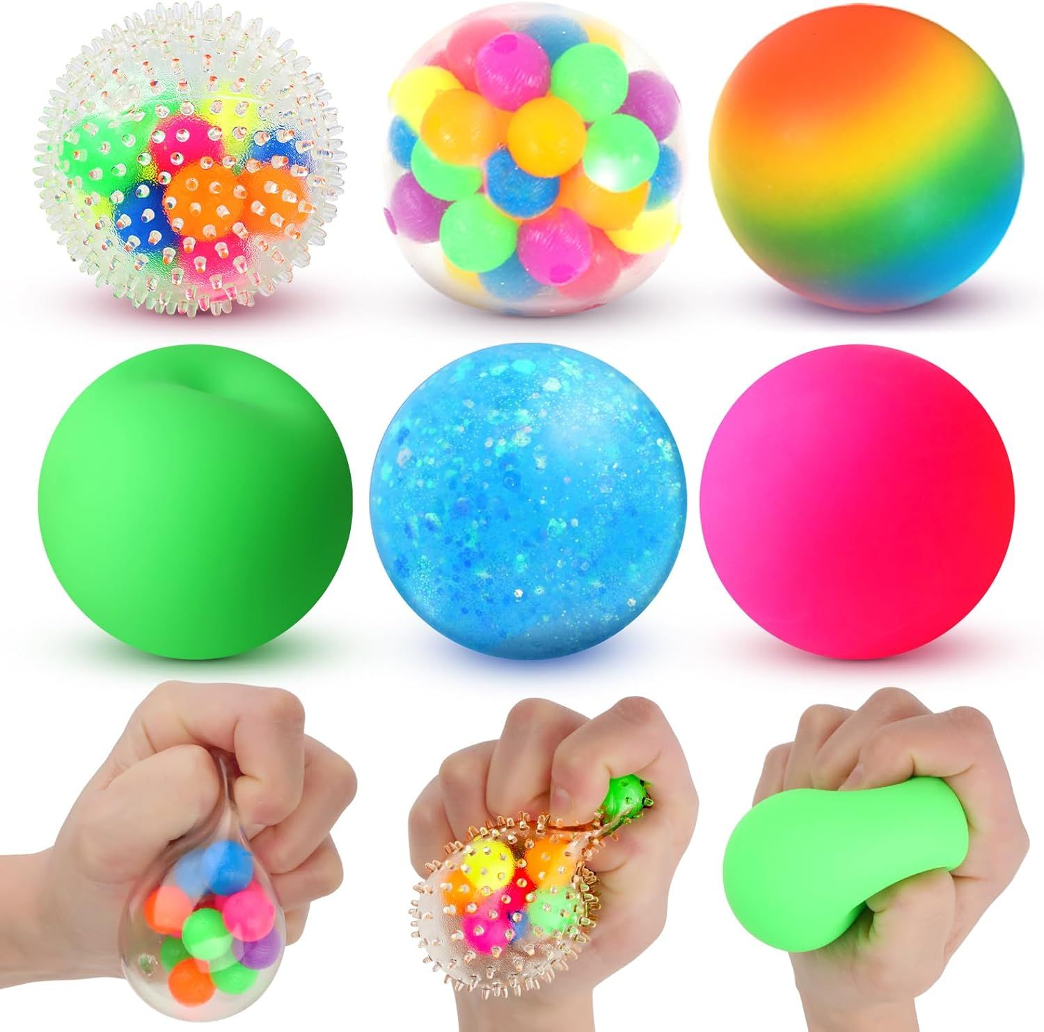 Shows shoppers the different color and texture options available for selection, including spiky, glitter, rainbow gradient, and solid colors to help them choose their preferred style. Demonstrates…