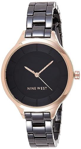 Displays the watch in a clean catalog style to showcase its elegant two-tone rose gold and gunmetal design, allowing shoppers to clearly see the product details and aesthetic.