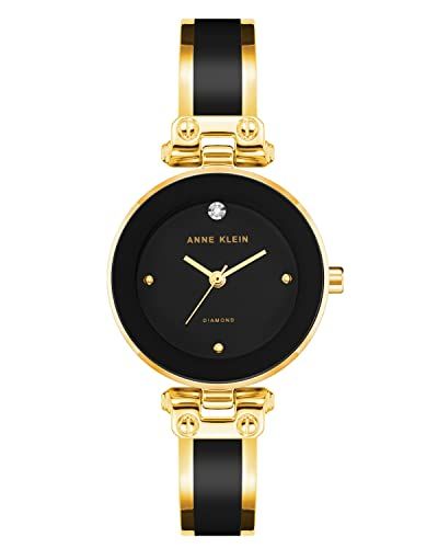 Displays the watch in a clean catalog style to showcase its elegant black and gold design, allowing shoppers to clearly see the product details and aesthetic appeal.