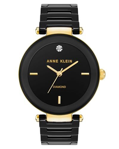 Displays the watch in a clean catalog style to showcase its black and gold aesthetic, diamond accent, and premium design, helping shoppers evaluate the product's appearance and style.