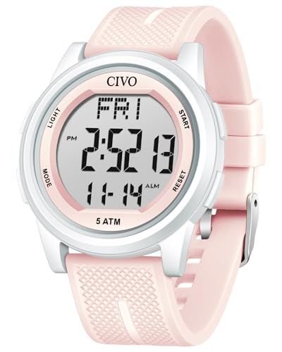 Shows the core product clearly on a clean white background, allowing shoppers to see the watch design, digital display, and pink band details.