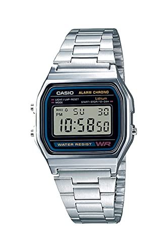 Displays the core product clearly on a white background to show the watch's retro digital design, metal bracelet, and overall appearance for catalog browsing.