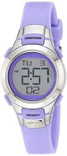 Displays the core product clearly on a white background to show the watch design, digital display, and purple color option for catalog browsing.