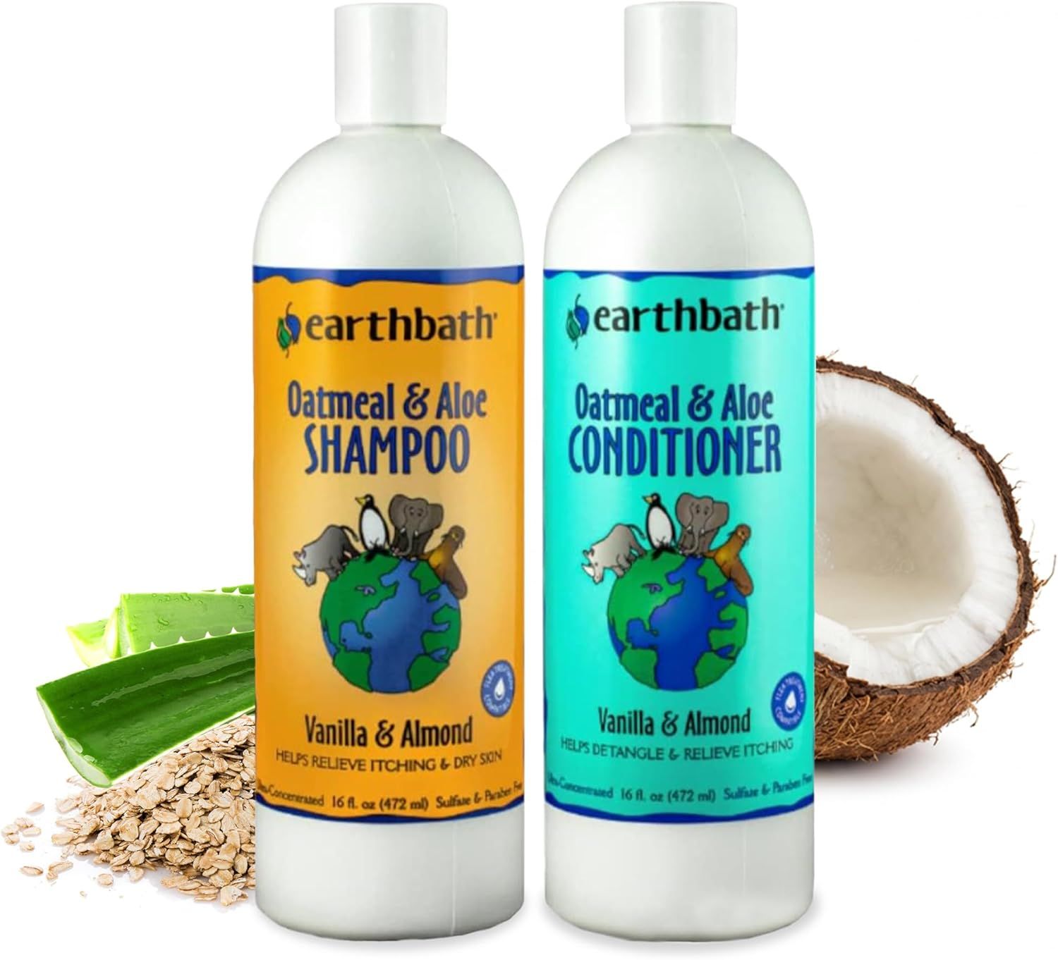 Displays the core product set clearly, showing both the shampoo and conditioner bottles with their distinct labels and branding to help shoppers understand what they are purchasing. Uses visual…
