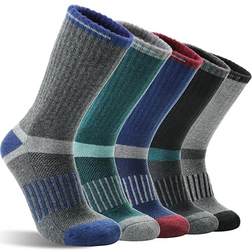 Displays the core product—a 5-pack of athletic socks—showing the variety of colors and patterns included in the set to help shoppers understand what they will receive. Shows multiple color options…
