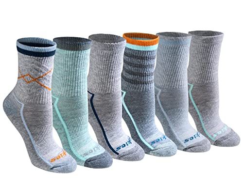 Displays the complete set of six hiking socks in different colors and patterns to show the variety included in the purchase and help shoppers visualize the full assortment they will receive. Shows…