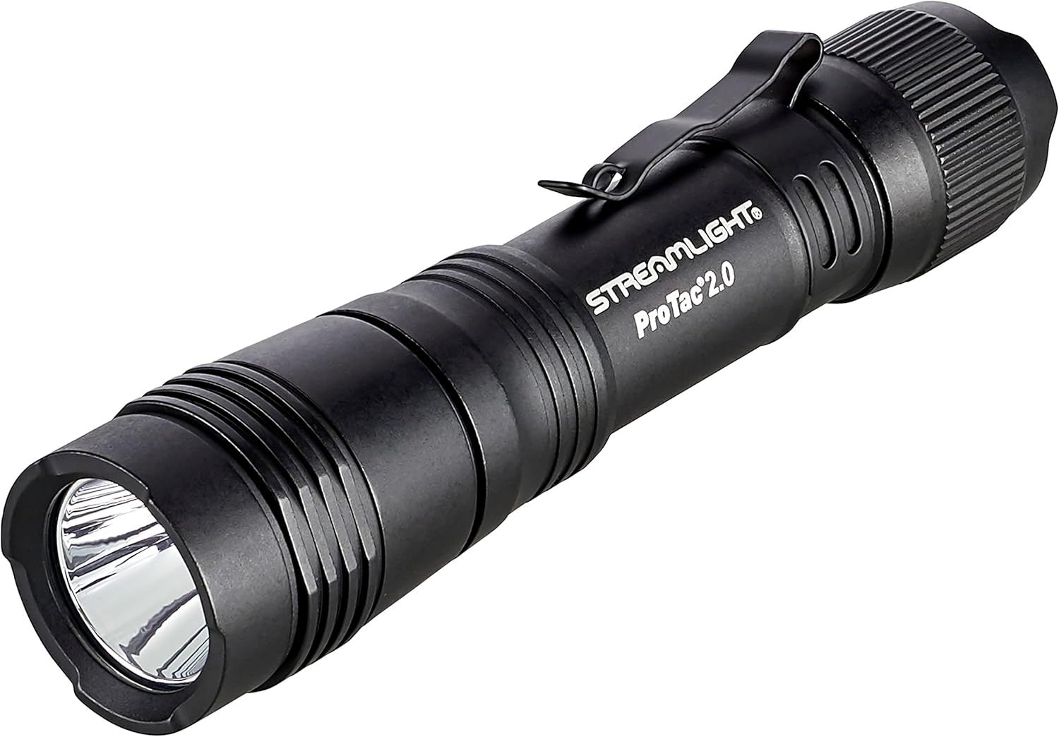 Displays the core product clearly on a white background to show the flashlight design, branding, and key features like the clip and textured grip.