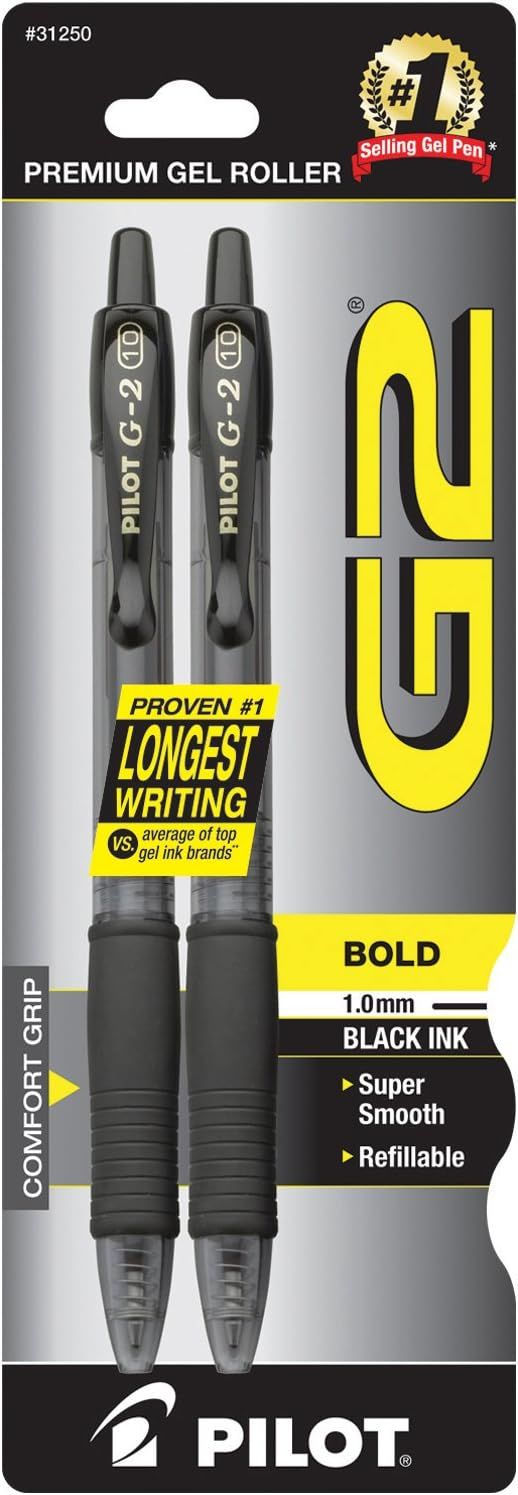 Shows the core product clearly—two Pilot G-2 gel pens—so shoppers can see exactly what they are purchasing. Displays the retail packaging with branding,…