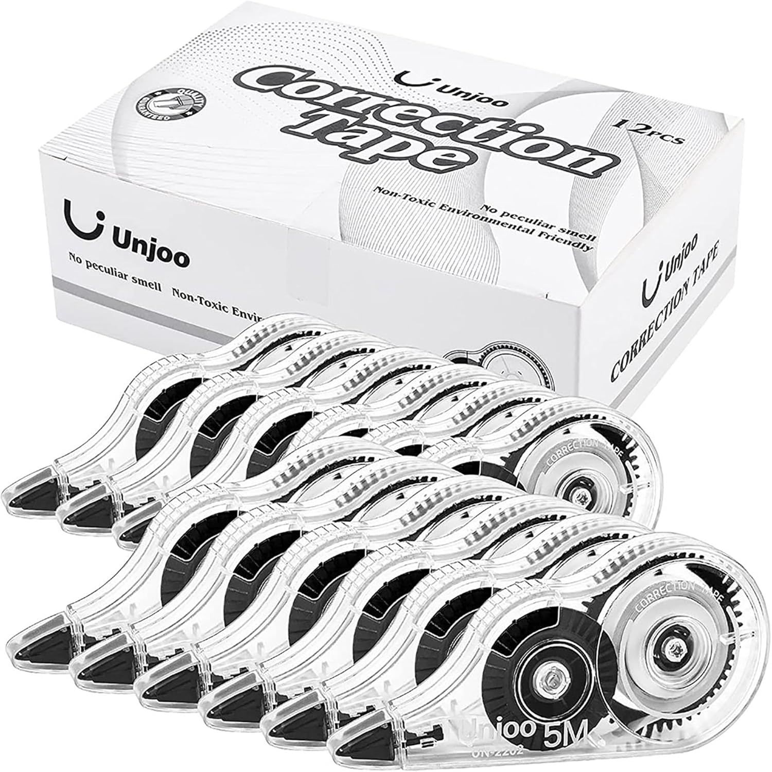 Shows the core product—a set of correction tape dispensers—clearly displayed with their retail packaging to communicate what the buyer will receive. Displays the branded retail box to reassure…