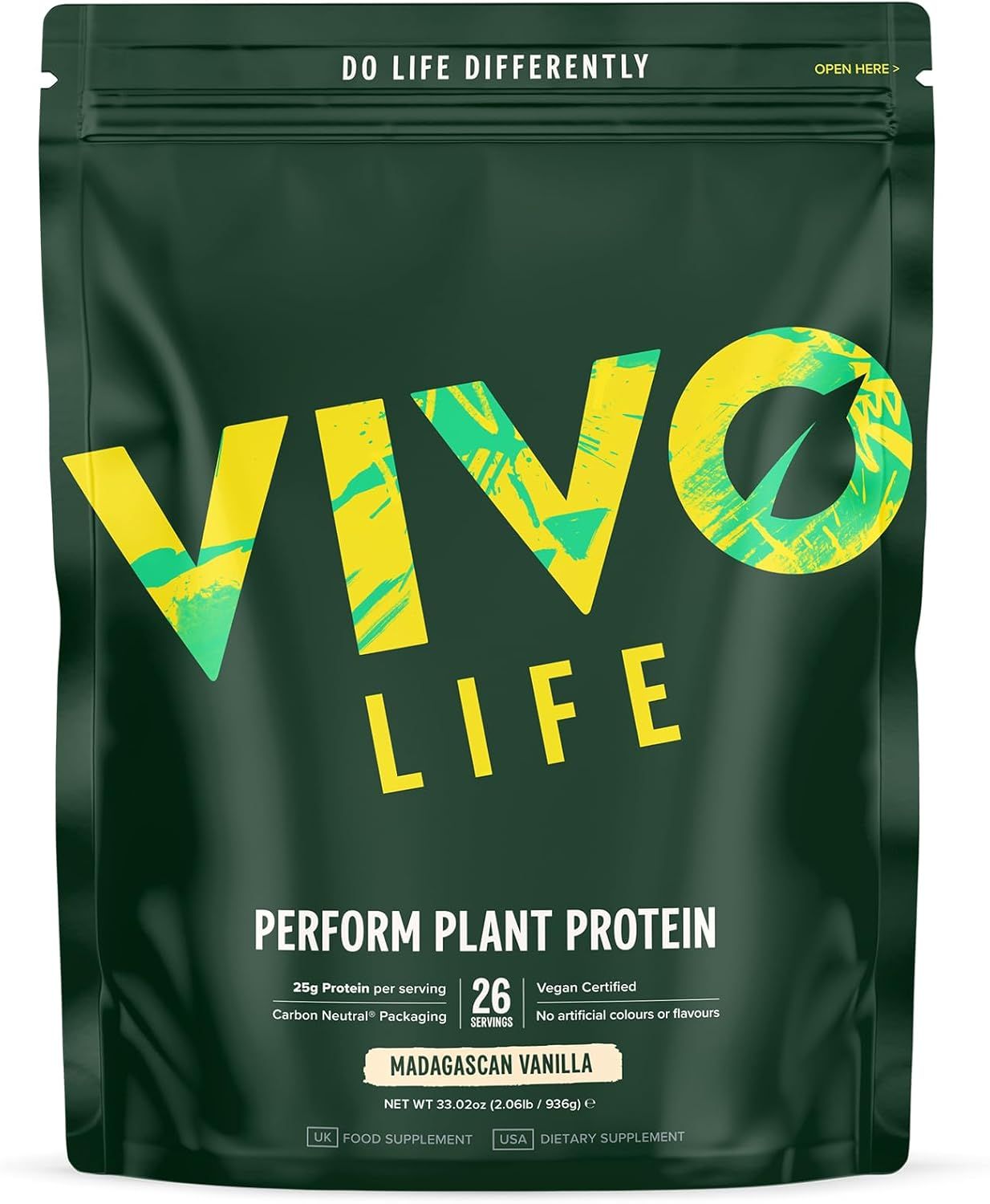 Displays the core product packaging clearly so shoppers can see the brand, flavor, and key nutritional claims (25g protein, vegan certified, 26 servings). Shows the retail packaging format (stand-up…