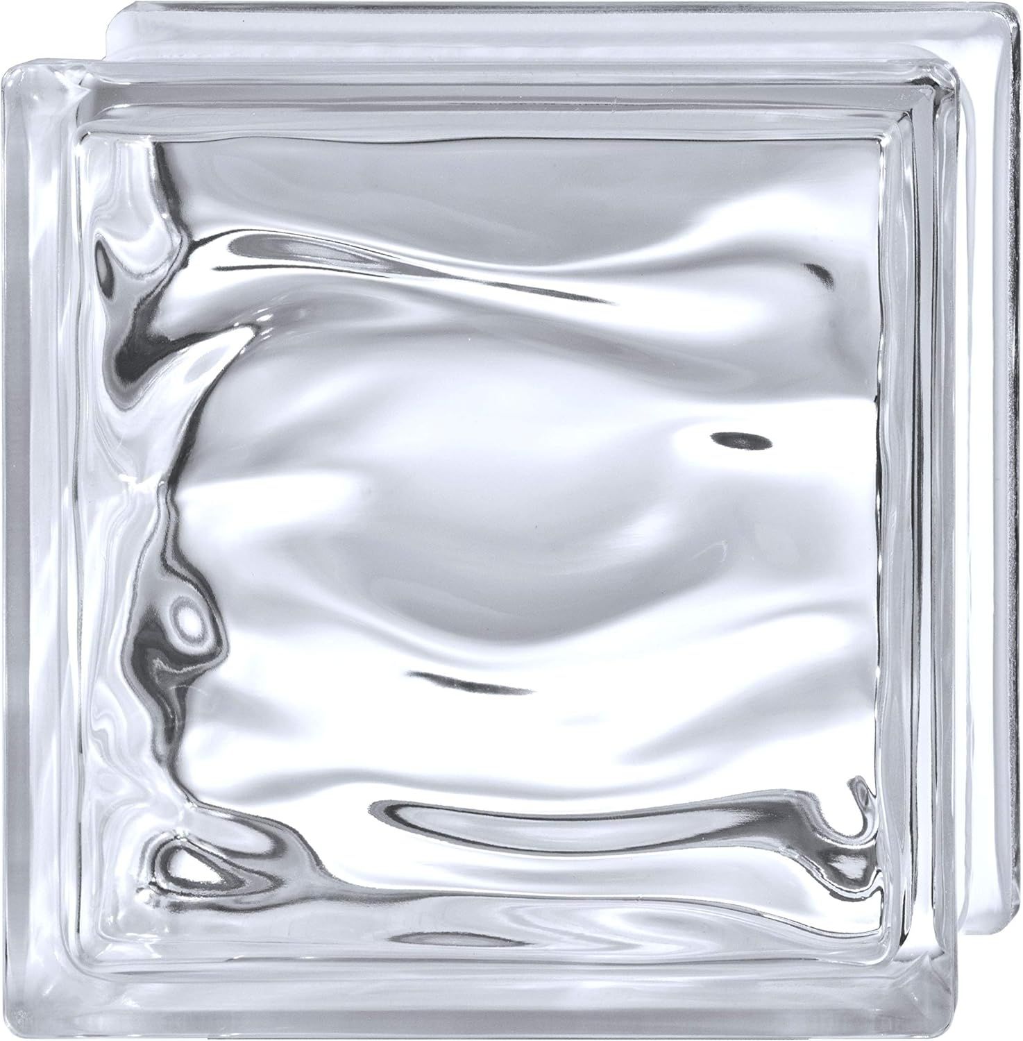 Shows the core product, a clear glass block with a wavy textured surface, allowing shoppers to see the design and transparency of the item for architectural or decorative use.