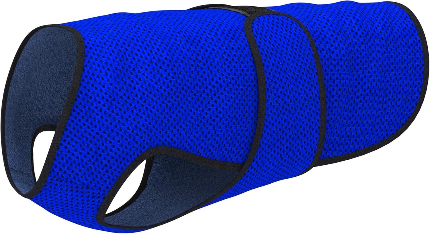 Displays the core product clearly showing its blue mesh construction and ergonomic shape with thumb cutouts, communicating the product's breathable material and comfortable grip design.
