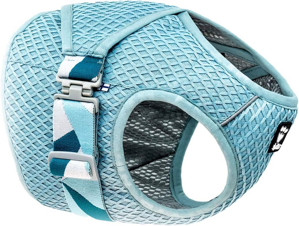 Shows the core product, a pet harness, with clear visibility of its breathable mesh construction and adjustable buckle system to communicate comfort and ease of use.