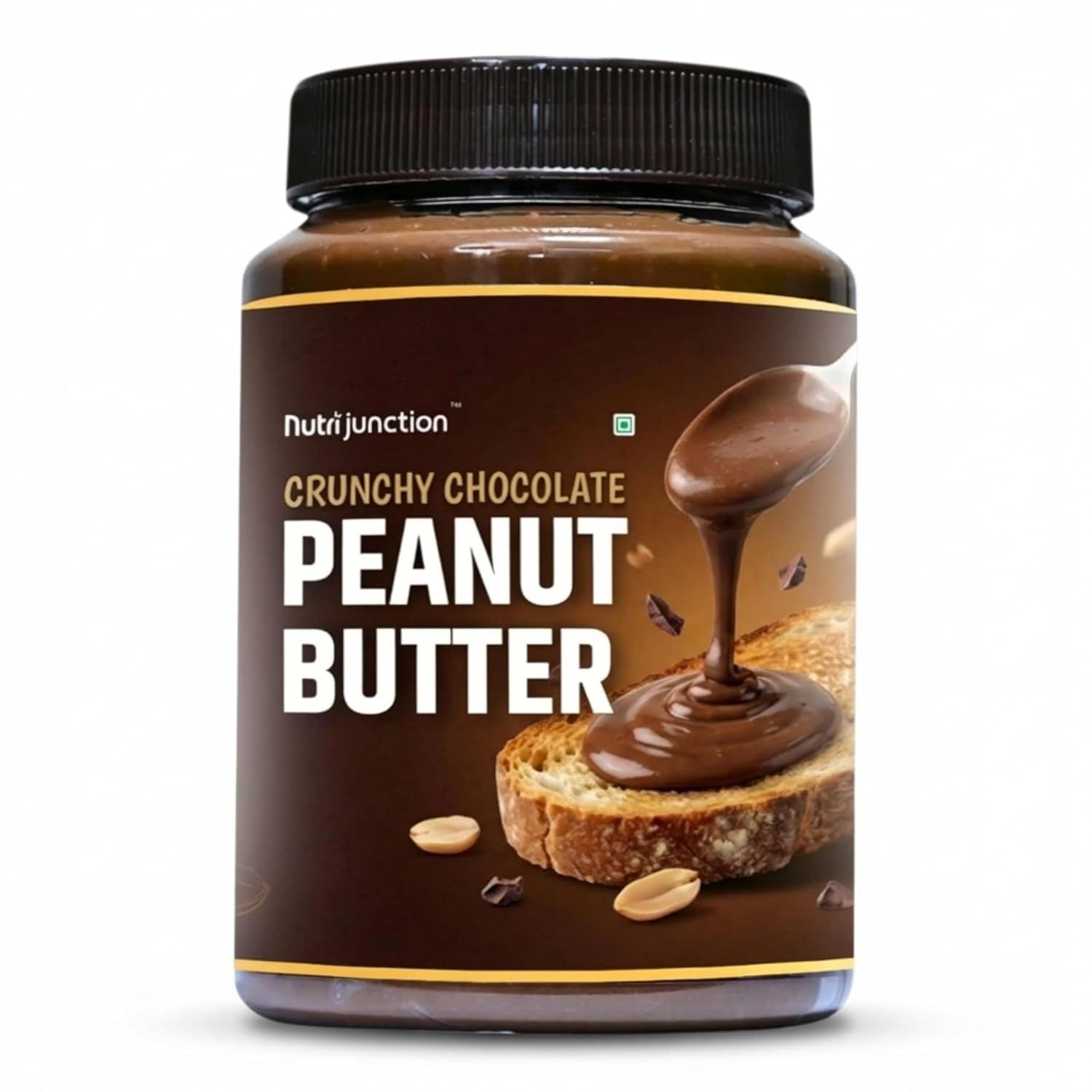 Displays the core product—a jar of crunchy chocolate peanut butter—clearly showing the brand, flavor, and packaging to help shoppers identify what they are purchasing. Uses appetizing visual…