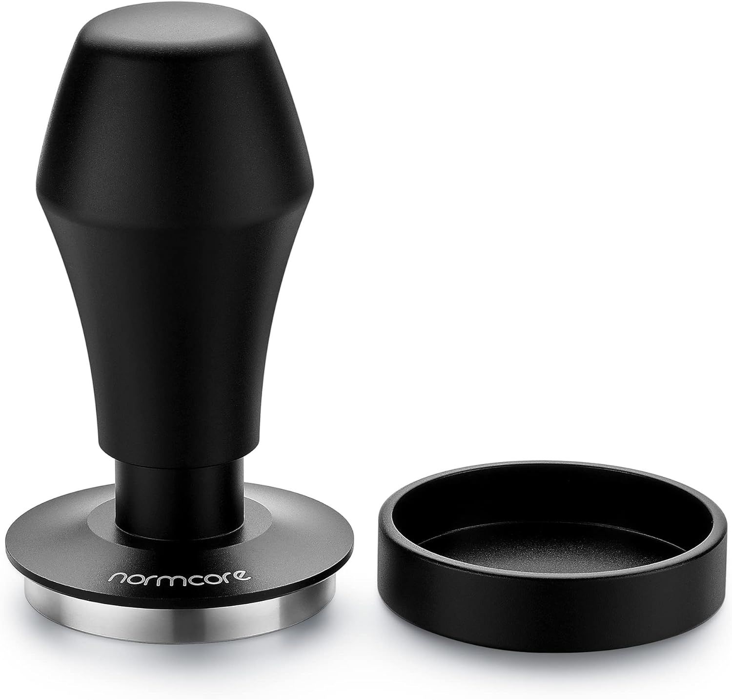 Shows the core product clearly on a white background to help shoppers understand what they are purchasing - an espresso tamper with an included dosing ring accessory. Demonstrates that the purchase…