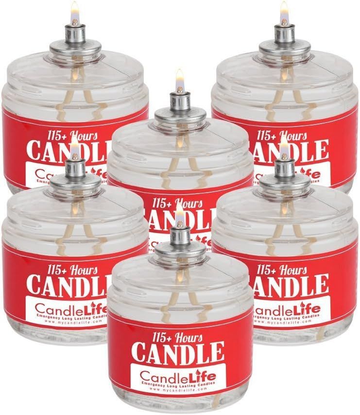 Shows the core product as a multi-pack of six emergency long-lasting candles with clear packaging and branding to communicate quantity and burn time. Displays the retail packaging with prominent red…