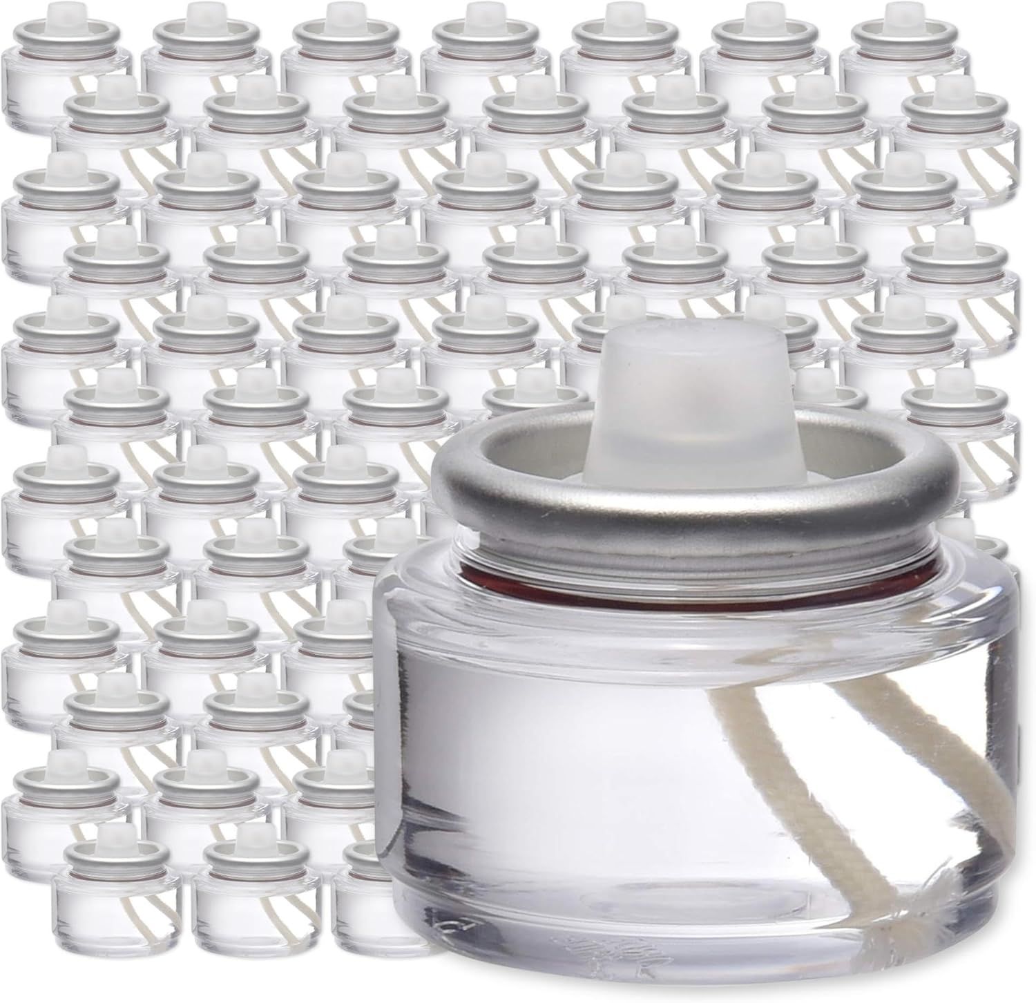 Shows the core product—clear cosmetic jars with pump dispensers—in a large multi-pack quantity to communicate bulk value and what the buyer receives.