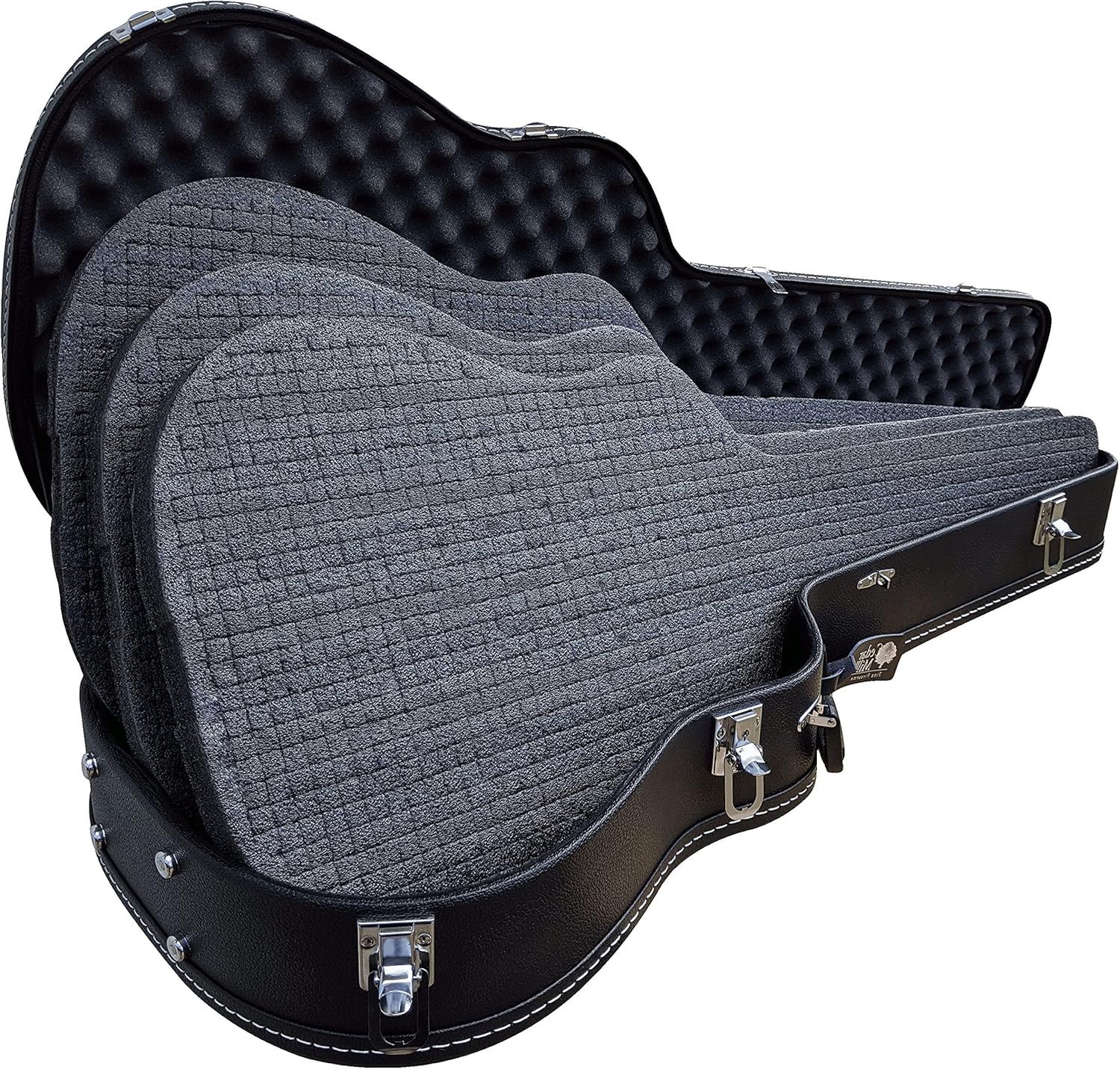 Shows the guitar case open to reveal its protective plush foam interior, reassuring buyers that their instrument will be safely cushioned and secured during transport. Demonstrates the functional…