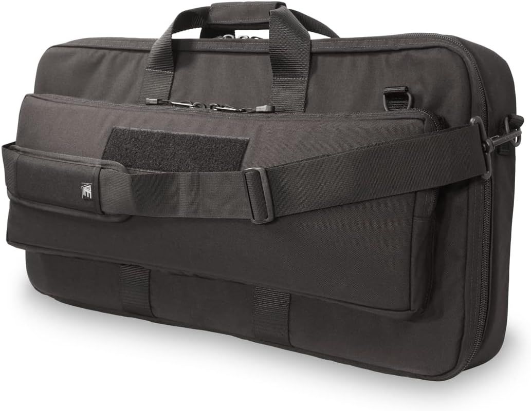 Displays the core product—a tactical-style duffel bag—in a clean catalog format to show its design, multiple handles, adjustable shoulder strap, and front organizational pockets.