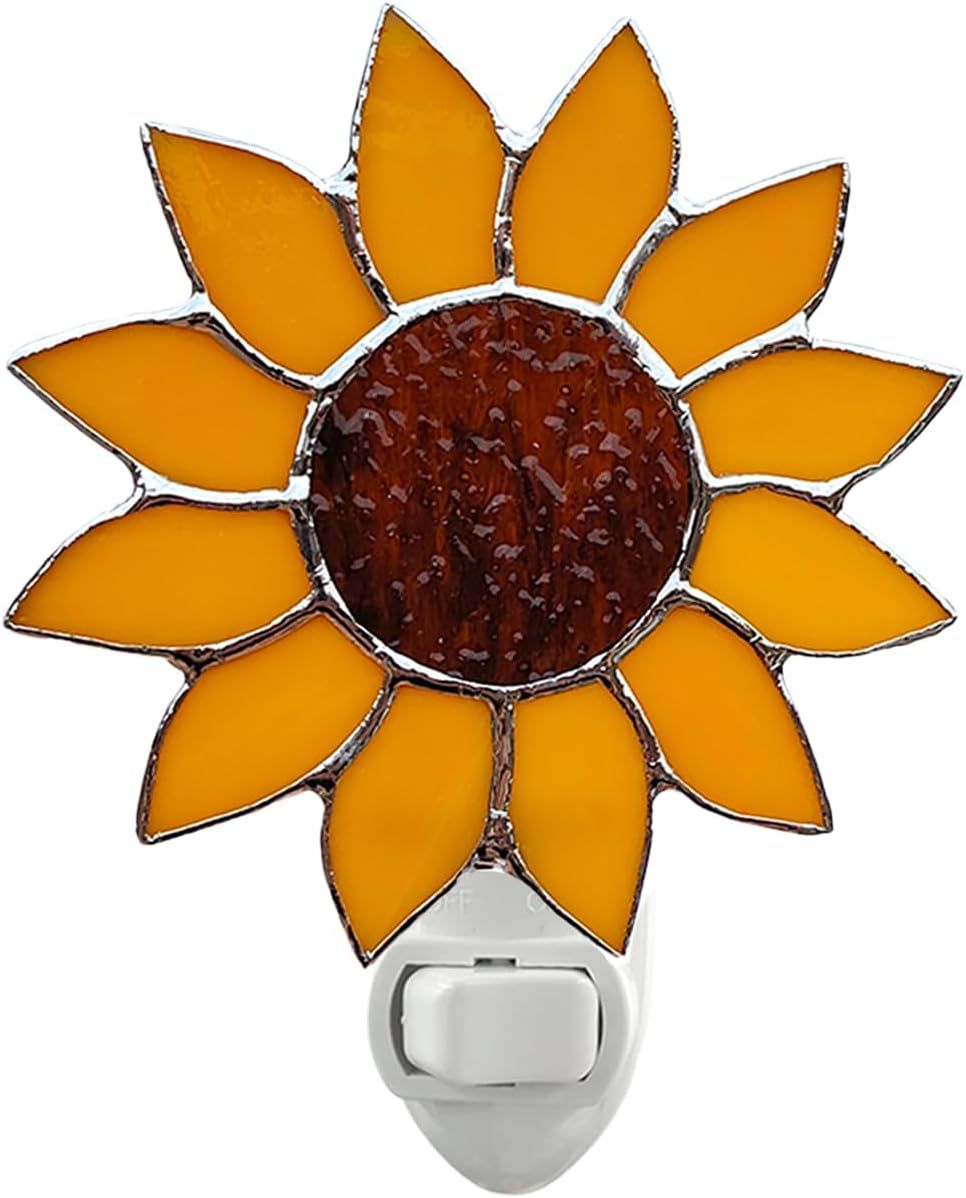 Shows the core product, a sunflower-shaped stained glass night light with detailed craftsmanship, allowing shoppers to see the design and quality of the decorative piece. Demonstrates that the…