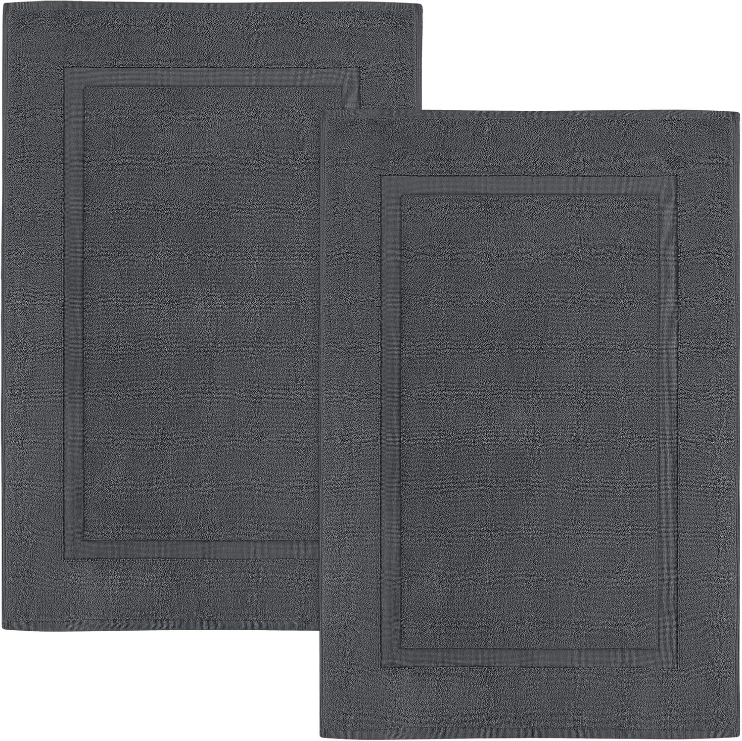 Shows the core product clearly - two identical bath mats in dark gray color, allowing shoppers to see the texture, border design, and that this is a 2-pack set.