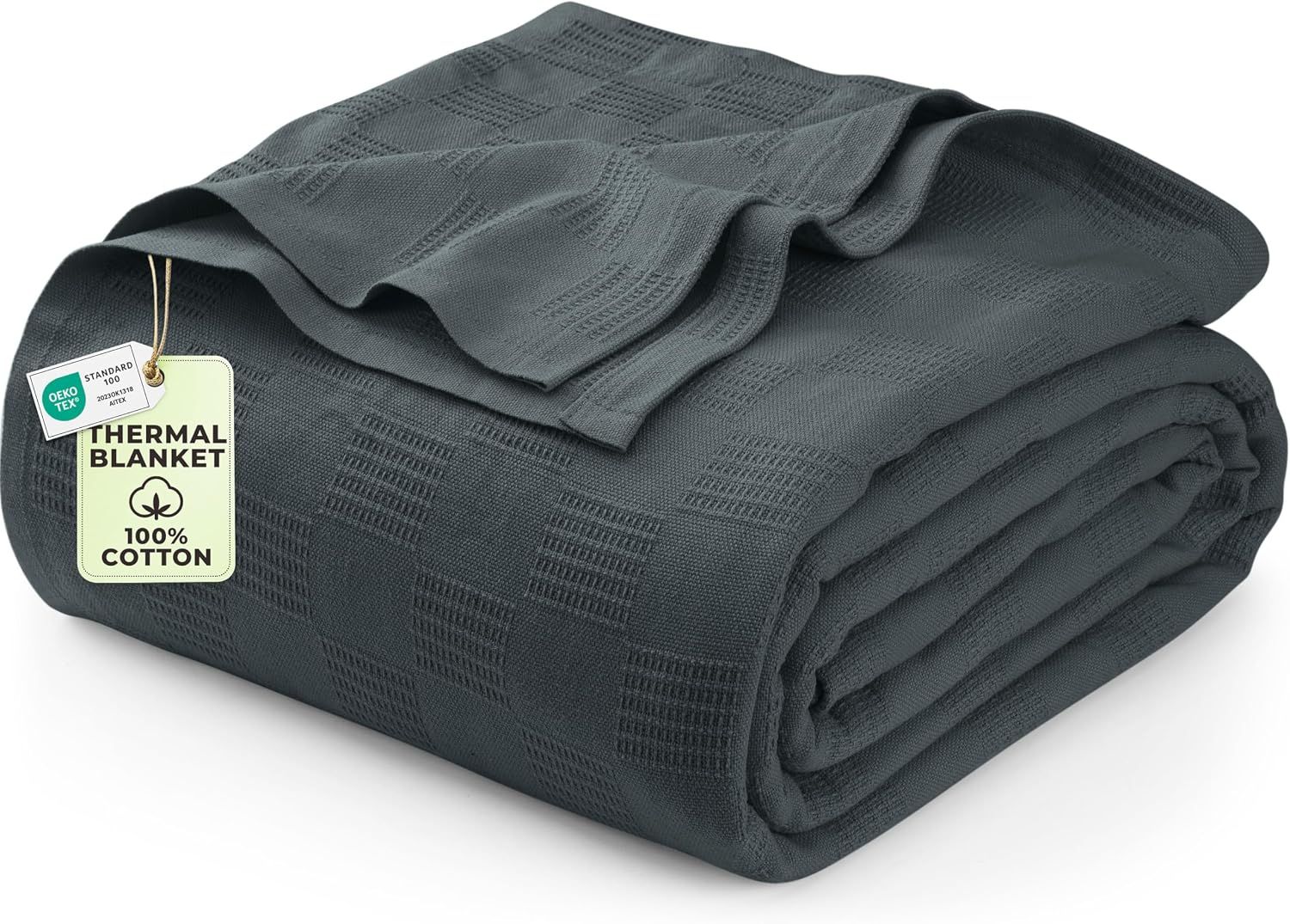 Displays the thermal blanket as the core product with clear visibility of its textured weave and folded presentation to help shoppers understand the product appearance and quality. Shows the retail…