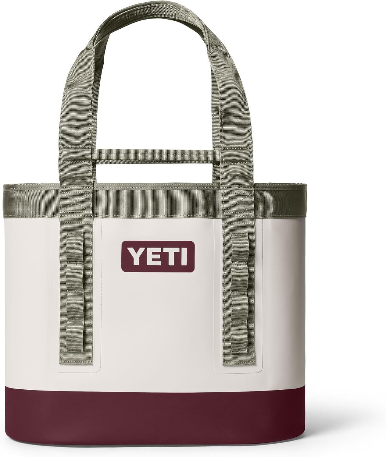 Displays the core product clearly on a clean white background, allowing shoppers to see the design, color scheme, and construction of the YETI tote bag.