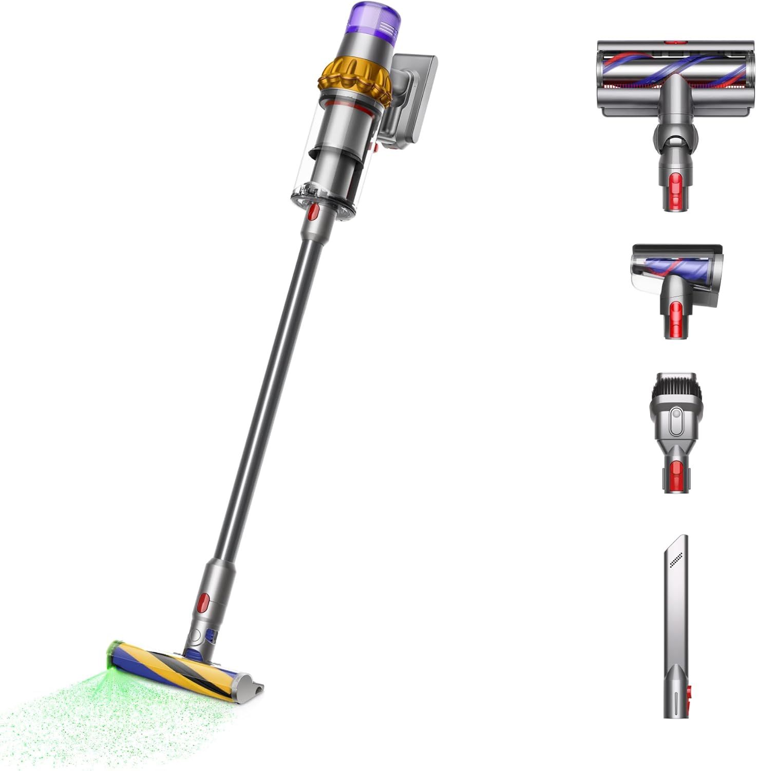 Displays the core vacuum product prominently with a clean catalog presentation to show shoppers exactly what they are purchasing. Shows the various included accessories and attachments that come…